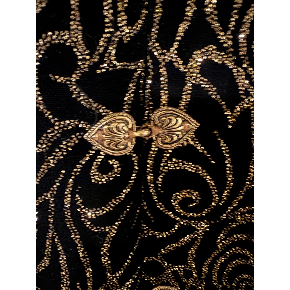 MSK Women Plus 1X Black Gold Glitter Velvet Jacket Heart Toggle Mandarin Collar - Picture 5 of 8